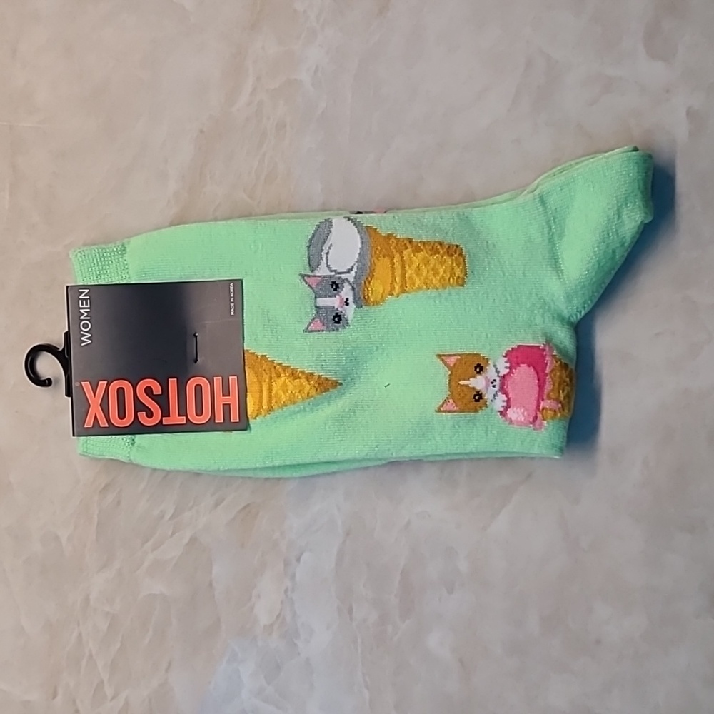 HOTSOX Women's Ice Cream Cat Crew Sock Green 4-10½